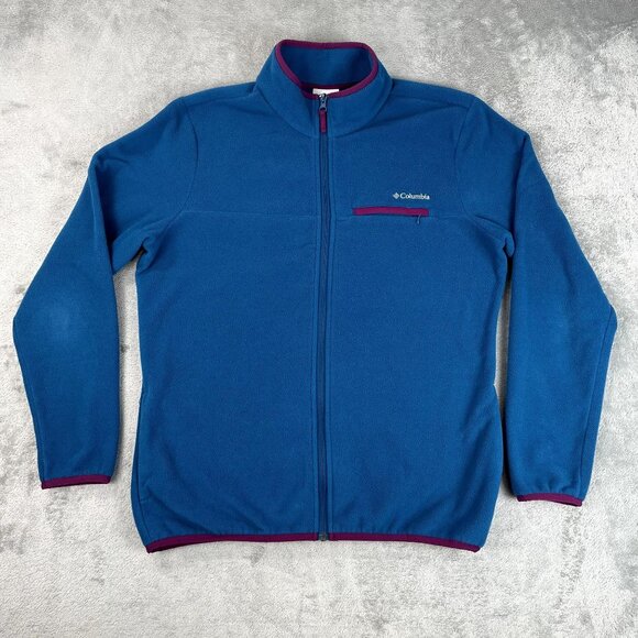 COLUMBIA Mens Fleece Jacket Full Zip Blue Lightweight Outdoor Pockets Large - Picture 5 of 9